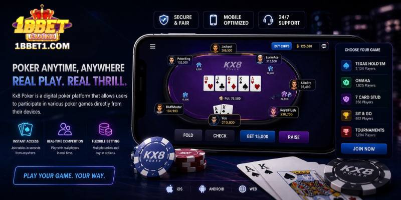 kx8 poker refers to a digital poker platform that allows users to participate in various poker games directly from their devices.